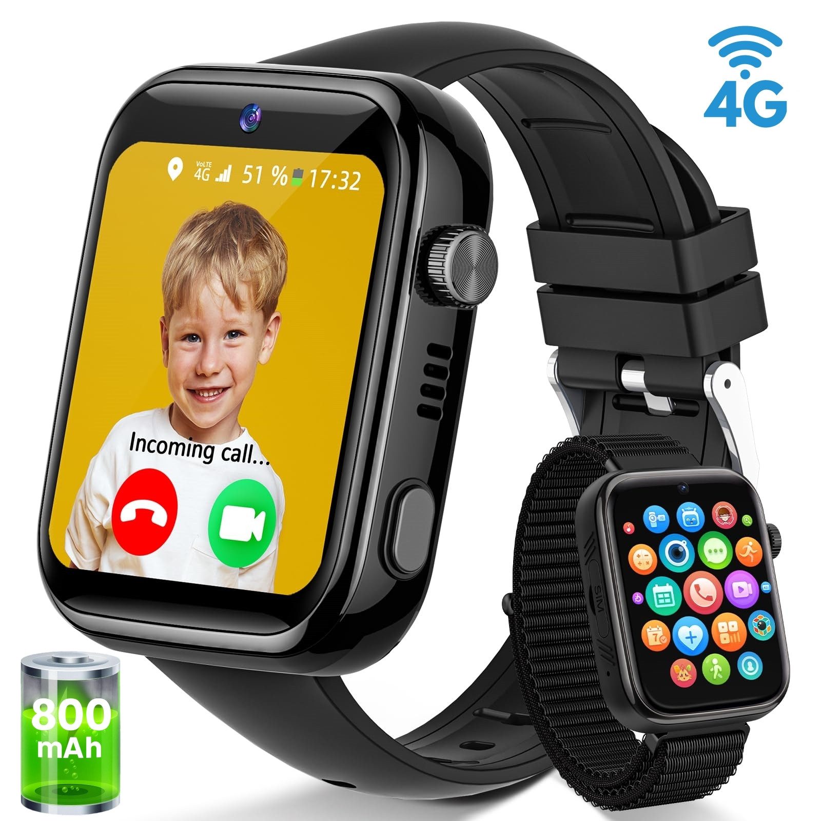 BANLVS 2025 Neue 4G Kinder Smartwatch mit GPS und Telefonfunktion Smartwatch (4,64 cm) Zwei-Wege-Anrufe, Bildkompetenz, SOS, WLAN, mehrere Desktop-Stile zur Auswahl, für 4–12 Jungen und Mädchen, für Android und IOS