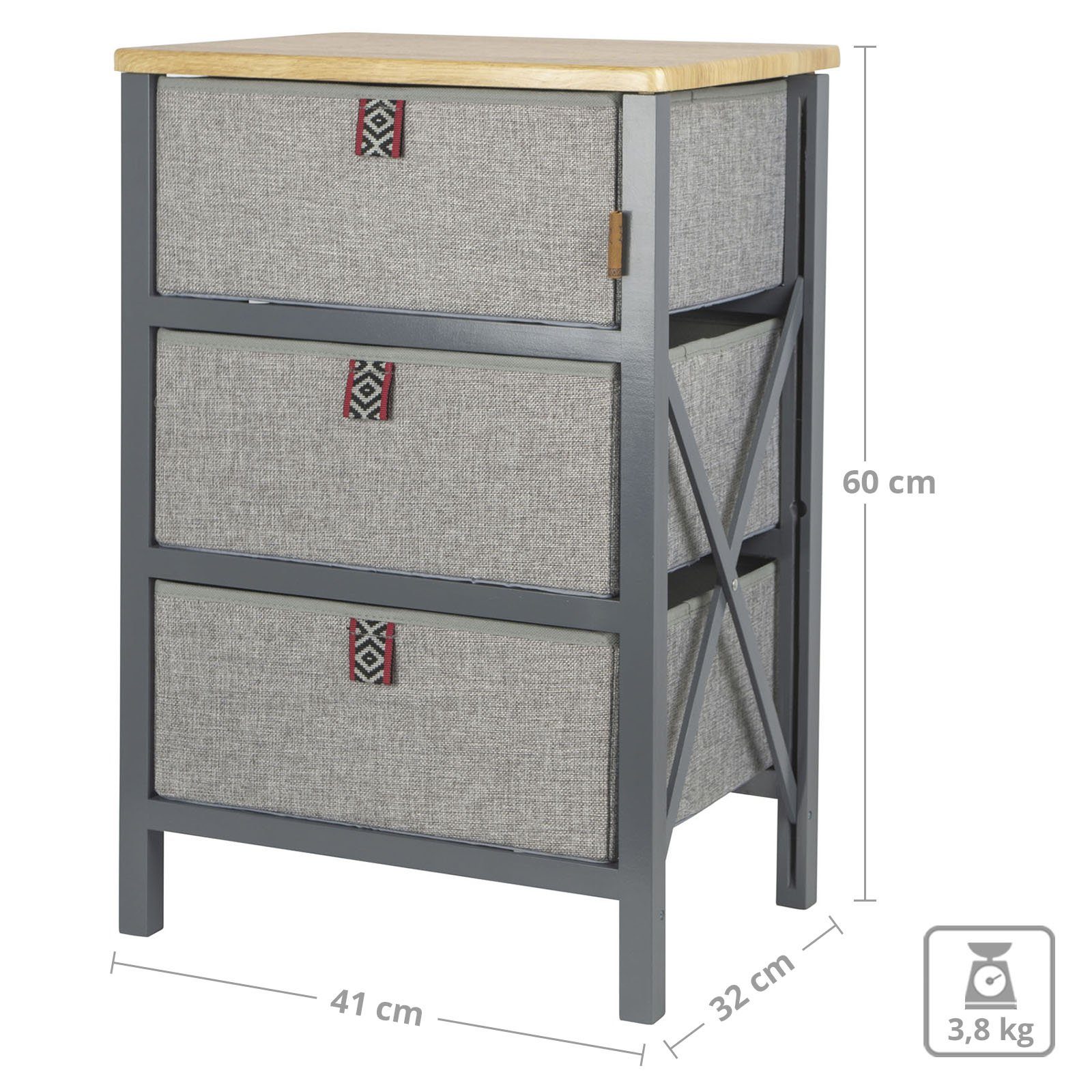 Bo-Camp Stoffschrank Camping Küche Schubladen Tisch Falt Kommode 3 Holz Schrank Stoff Hamlets