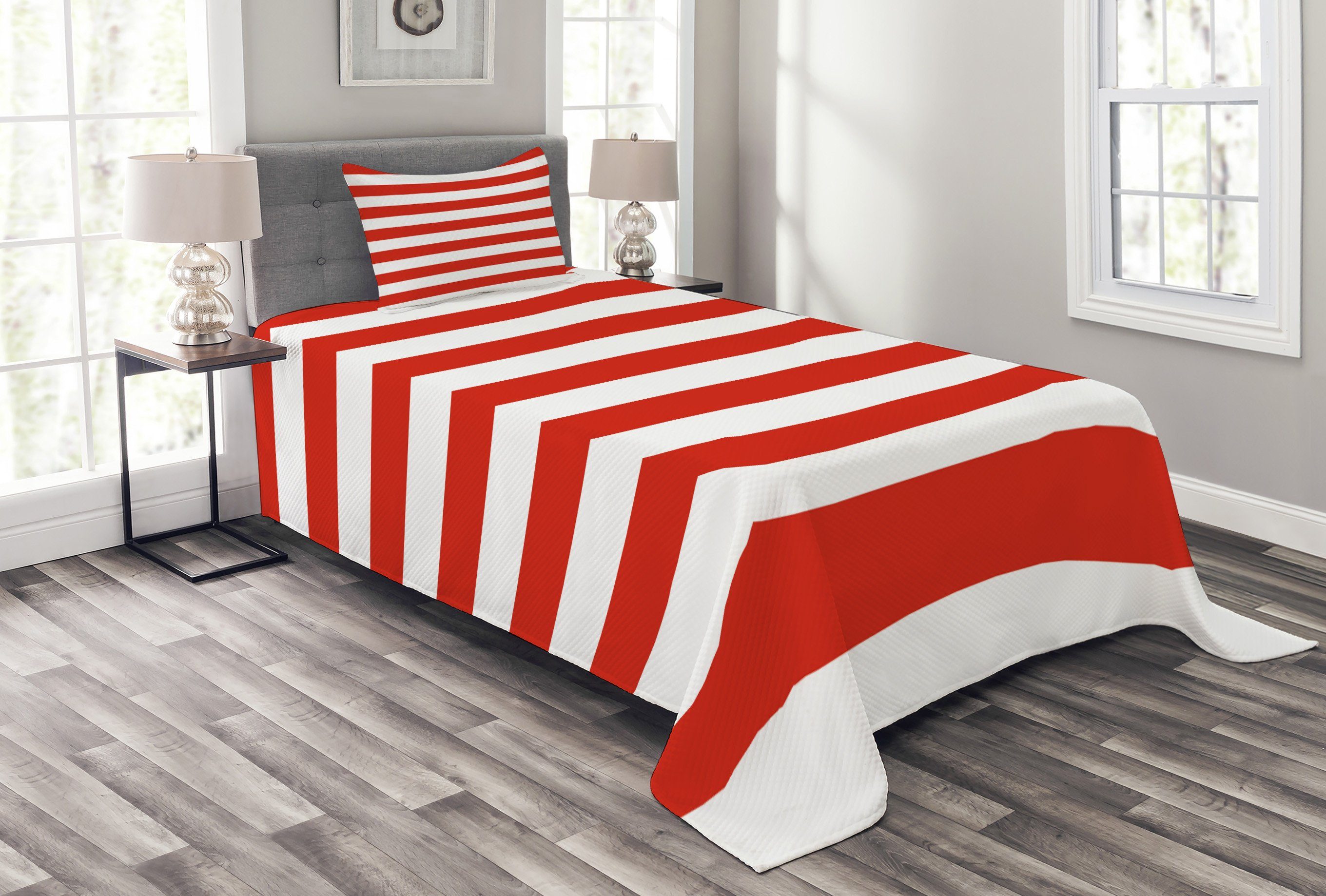 Tagesdecke Set mit Kissenbezügen Flaggen-Entwurf Geometrisch Amerikanische Waschbar, Abakuhaus