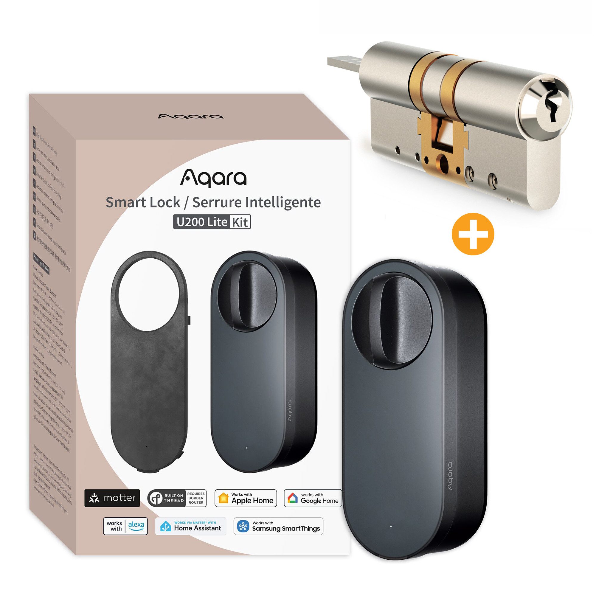 Aqara Türschlossantrieb U200 Lite Kit, (Unterstützung für Matter over Thread, Einfache Installation), Unterstützt Apple Home, Google Home, Alexa und SmartThings