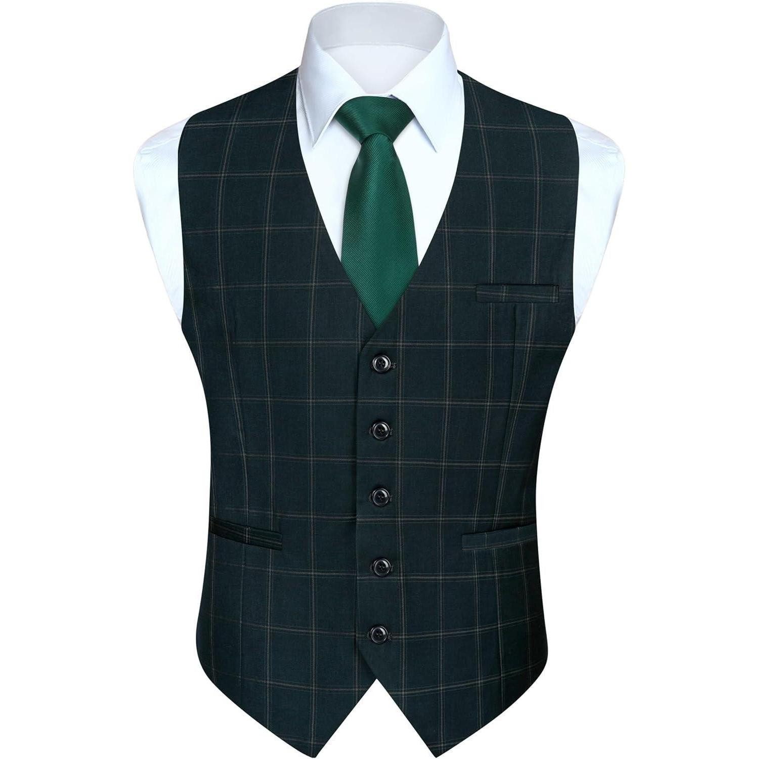 LuxusKollektion Krawatte Weste Herren Anzug Formale Baumwolle Plaid Hochzeitsfeier Grün 2 S