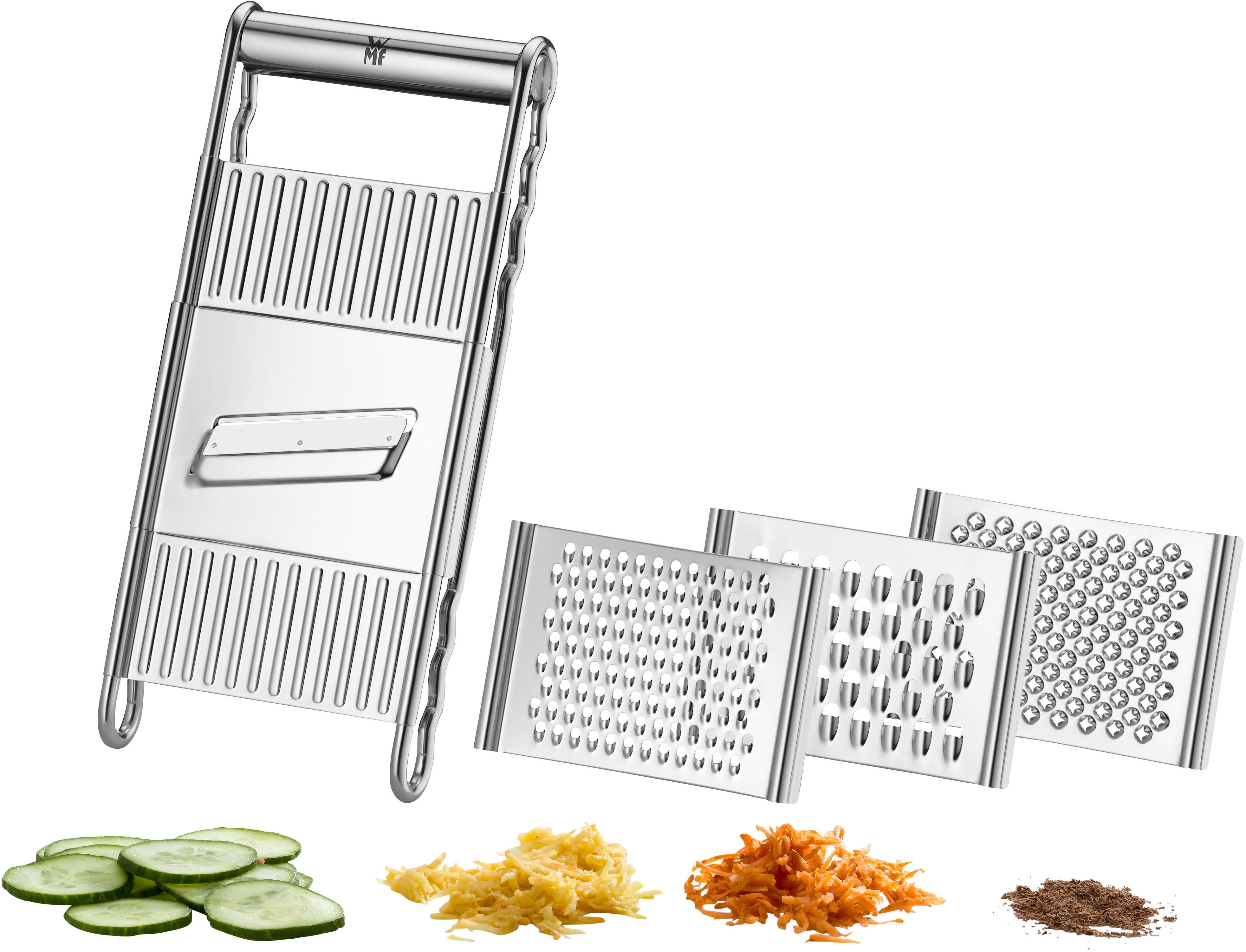 WMF Multireibe Gourmet, Cromargan® Edelstahl Rostfrei 18/10, (Set, 5-St), 4 Einsätze, Hobeln, Raspeln, Reiben, Schneiden, Cromargan Edelstahl