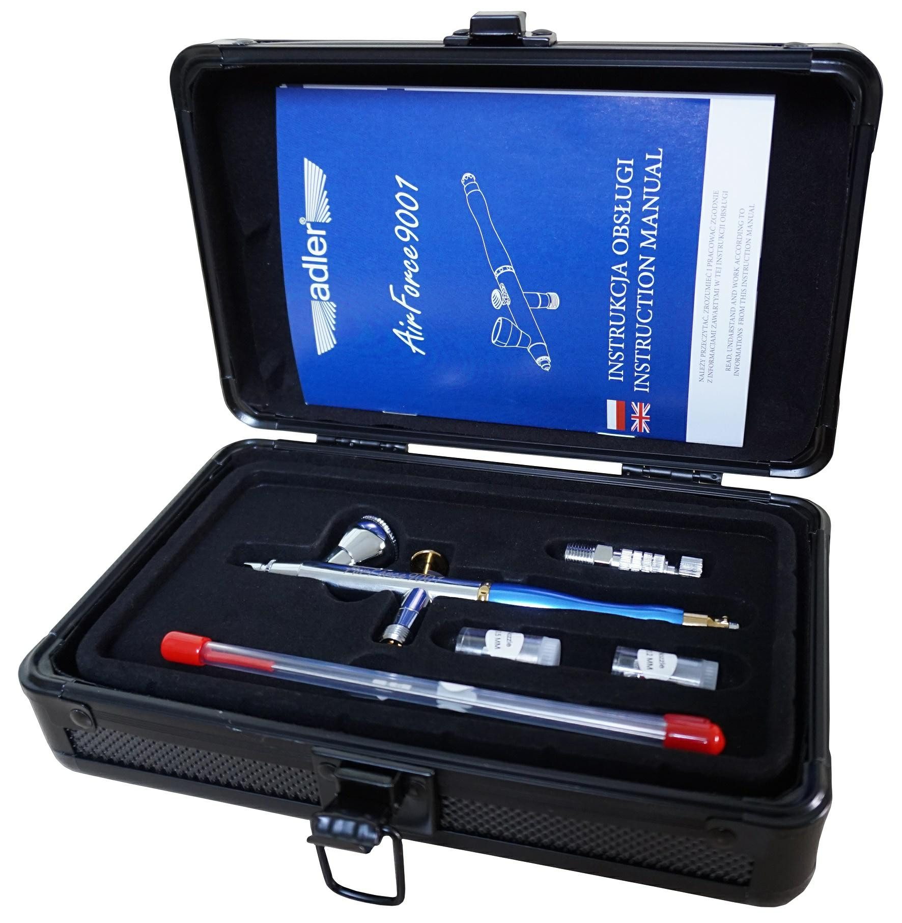 Adler - Forst- und Gartenwerkzeuge Airbrush-Kompressor ADLER Aerograf AirForce AD-9001 mit Düsen 0,2 mm, 0,3 mm, 0,5 mm