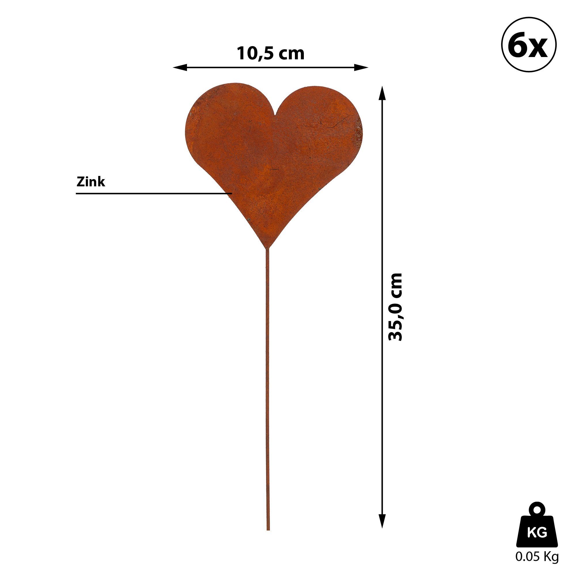 CEPEWA Gartenstecker Gartenstecker 6er Set Herz Rost-Design Garten (6-St) günstig online kaufen