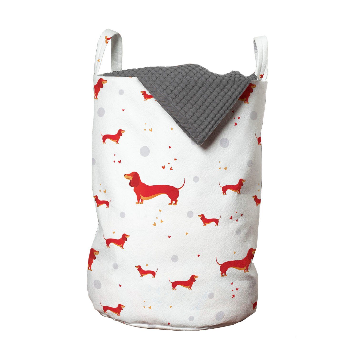 Abakuhaus Wäschesäckchen Wäschekorb mit Griffen Kordelzugverschluss für Waschsalons, Dackel Hund mit Herz und Punkte