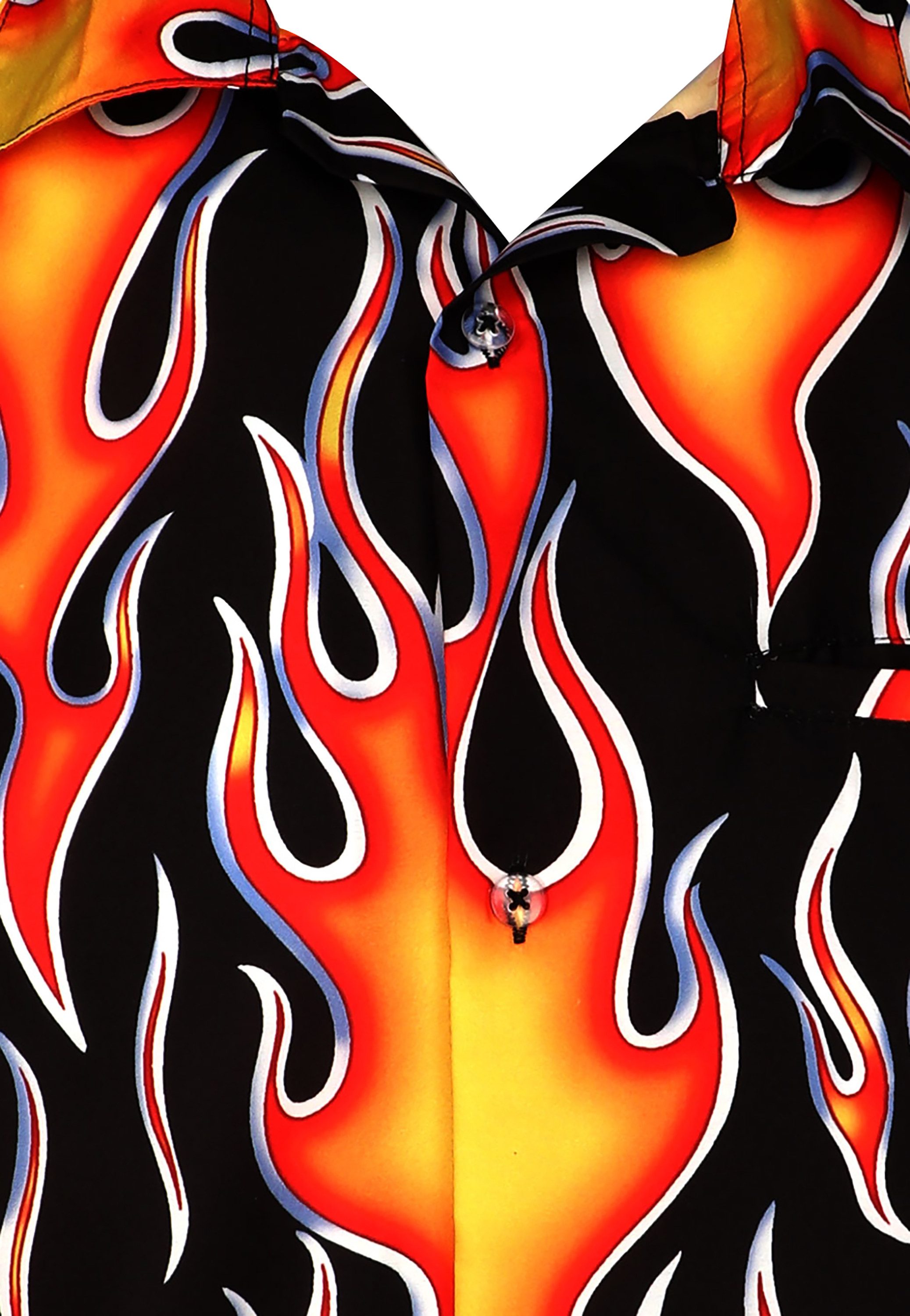King Kameha Hawaiihemd Flames Wild Funky Hawaii-Hemd Kurzarm Front-Tasche Stylish Unisex