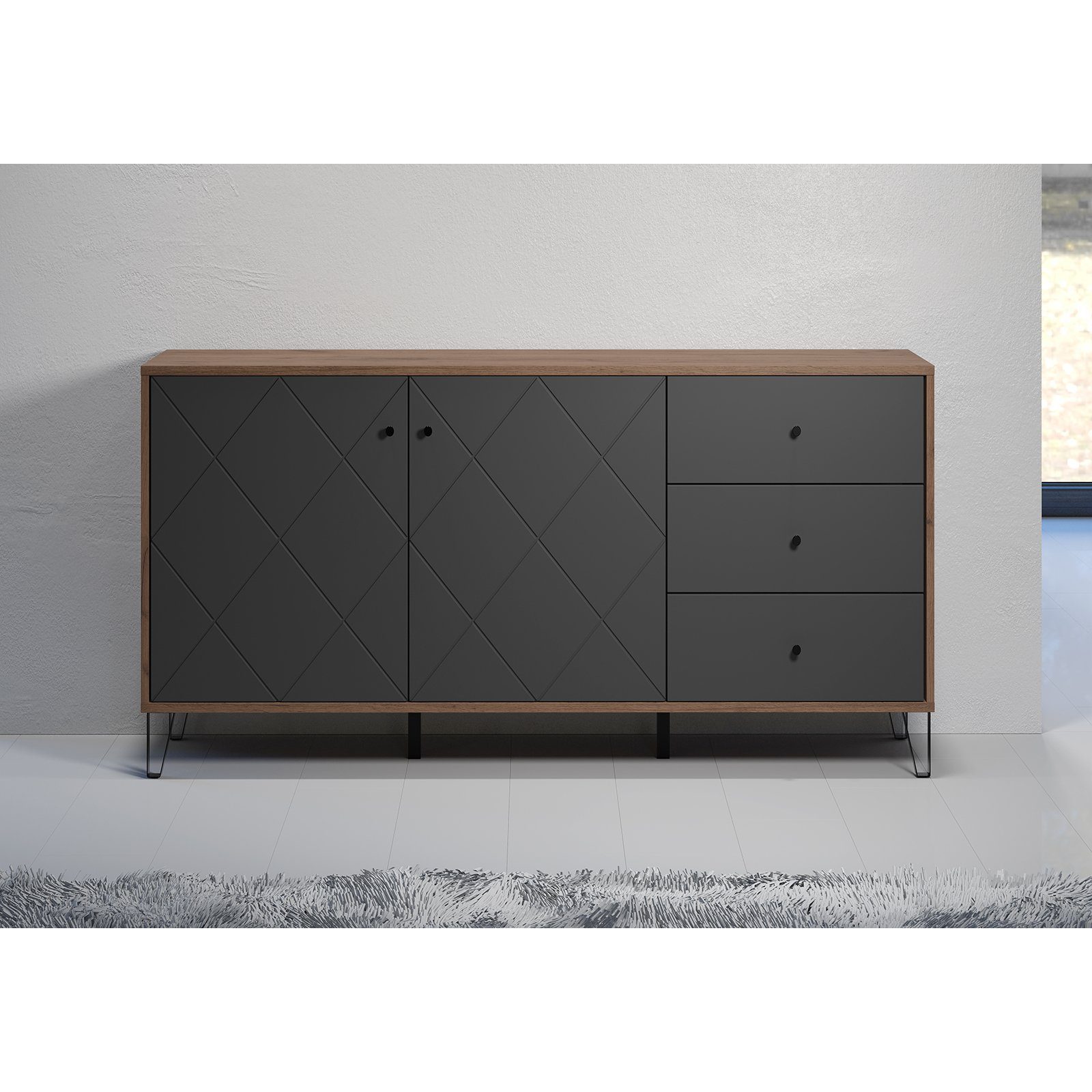 trendteam Sideboard, Kommode Schrank Mehrzweckschrank Wohnzimmerschrank Braun 183x76x40cm