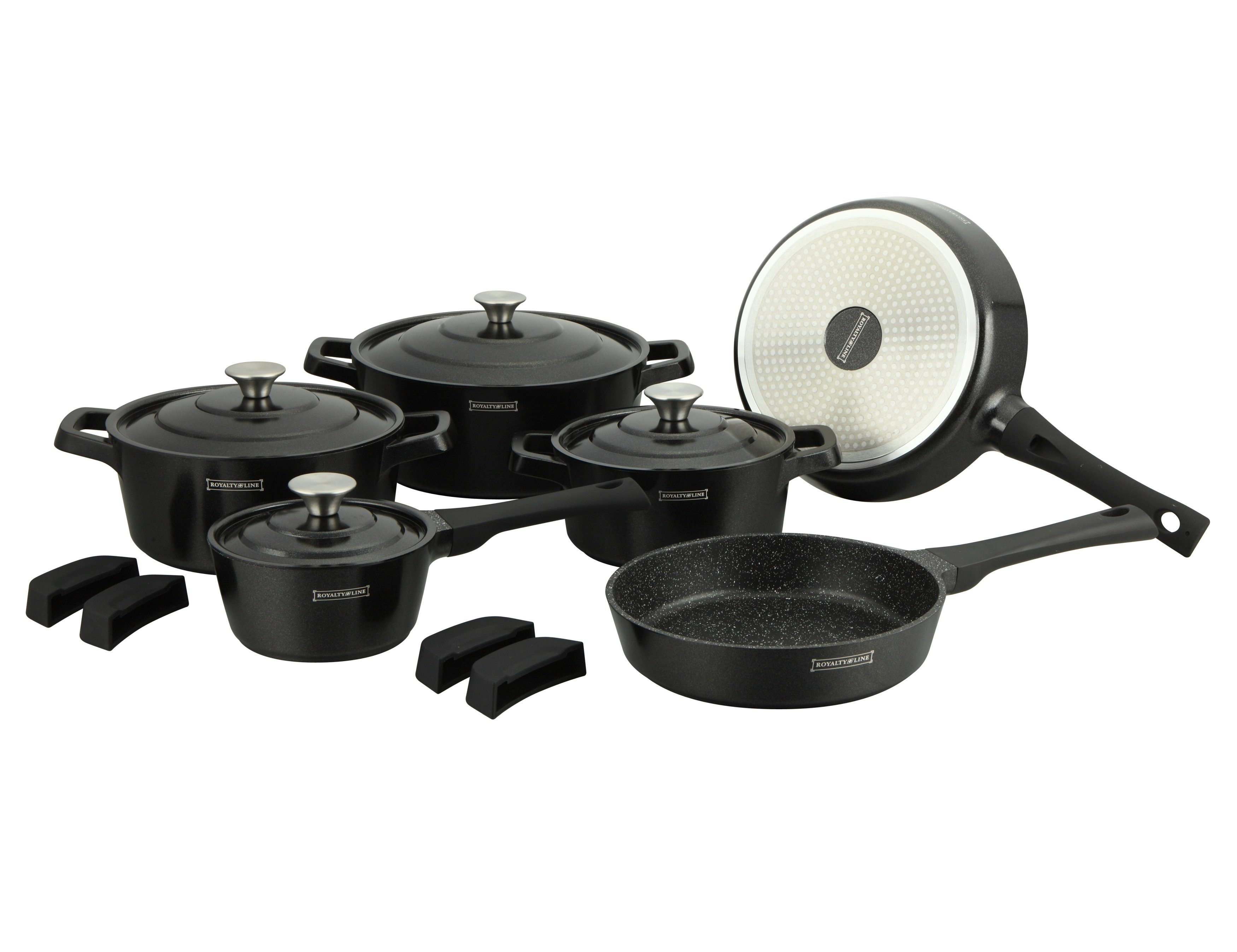 Royalty Line Topf-Set Kochtopf Kasserolle Bratpfannen Set 14-tlg Royalty Line schwarz, Material: Aluminium (Koch-Set bestehend aus 14 Teilen)