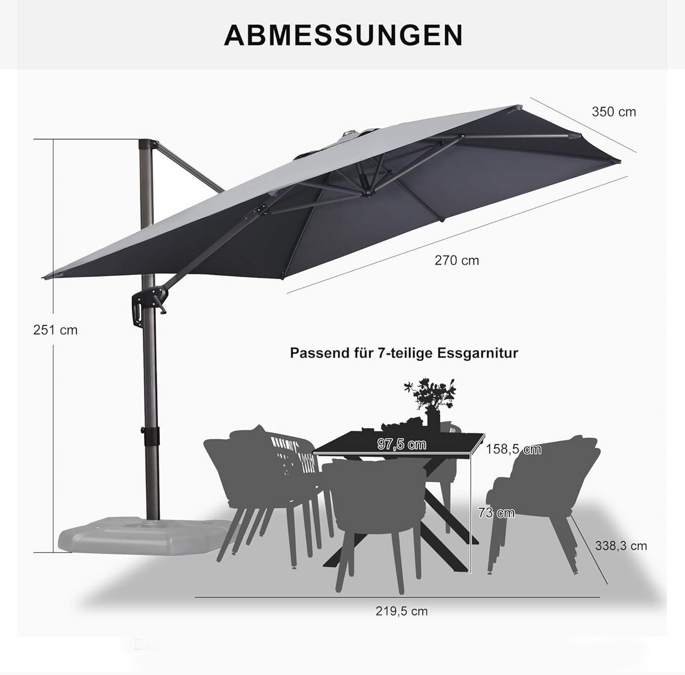 Thumbnail - PURPLE LEAF Ampelschirm Rechteckiger Alu Balkonschirm, Groß Sonnenschirm, LxB: 330,00x270,00 cm, für Gartenterrasse, Poo...