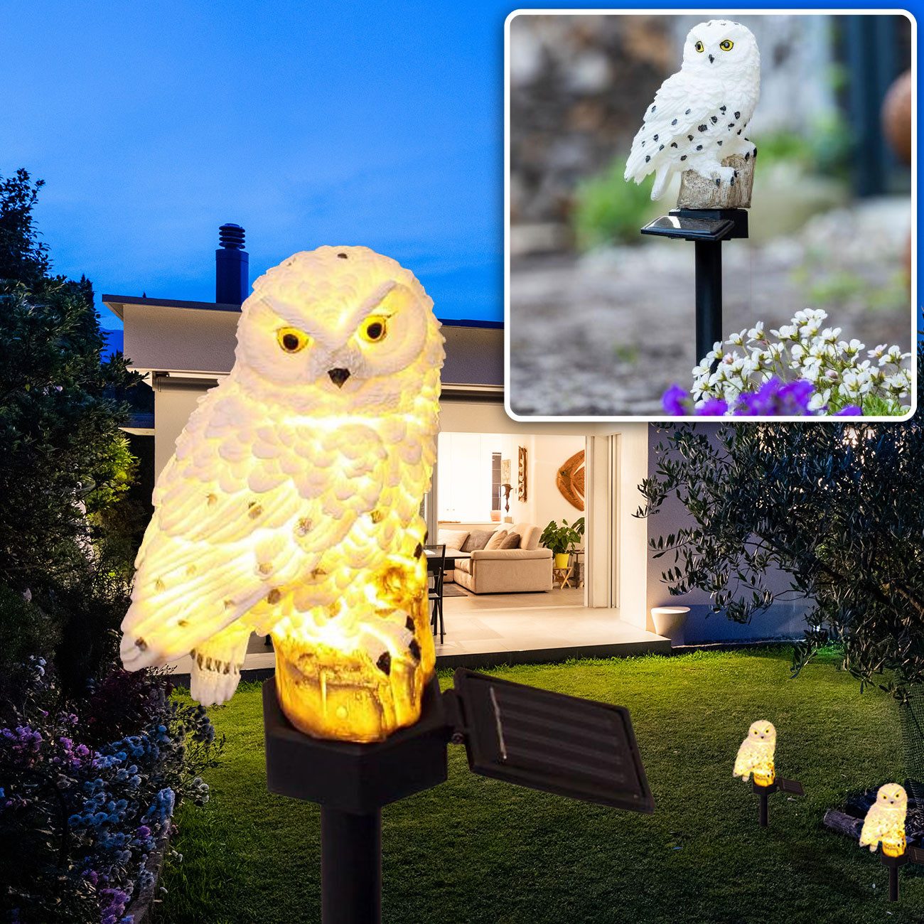 Casativo LED Solarleuchte LED Solar-Eule wetterfest – Gartenleuchte mit Dämmerungssensor, ntegrierter Akku