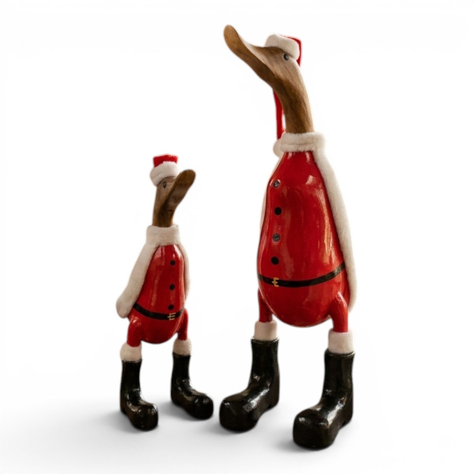 Kinaree Dekofigur Holzente Weihnachtsmann handbemalt Indonesien Bambus Holz Ente Santa, Naturprodukt, Handgefertigt, Geschenkidee, Weihnachten