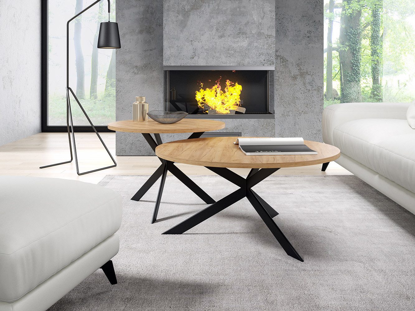 Feldmann-Wohnen Couchtisch Libre (runde Tischplatte, Metallgestell, 1-St., pulverbeschichtetes Gestell, besonders attraktiv, schlicht elegant), 58cm und 75cm, 2-teilig, Schwarz Molet