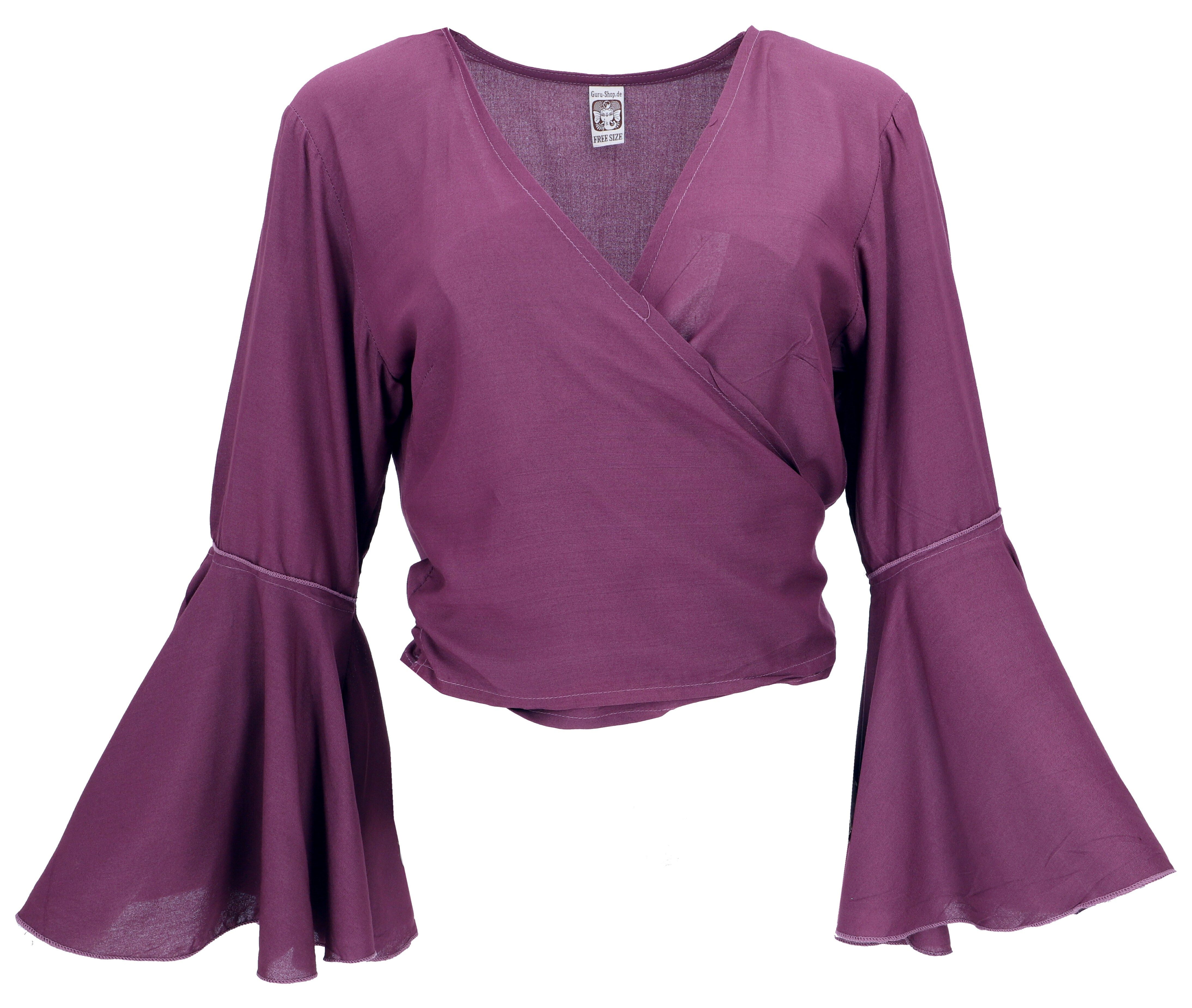 Guru-Shop Longbluse Kurztop, Boho Blusentop, Wickeltop, Wickelbluse.. Ethno Style, alternative Bekleidung, Festival