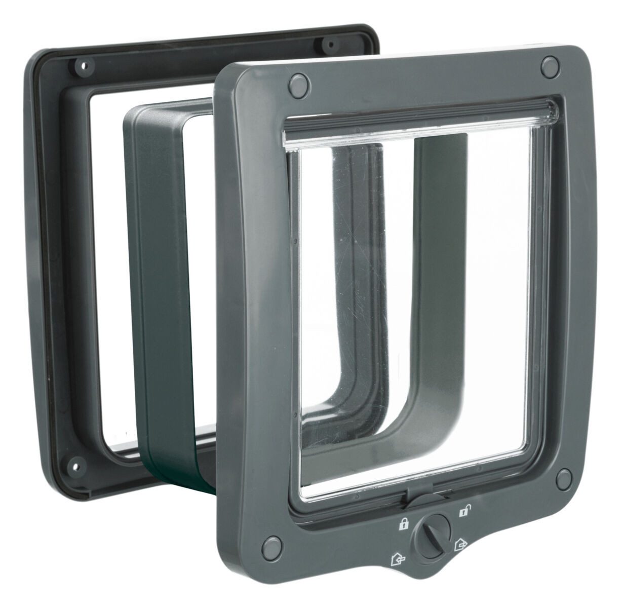 TRIXIE Katzenklappe 4-Wege Freilauftür XXL mit Tunnel - grau - 24 × 28 cm