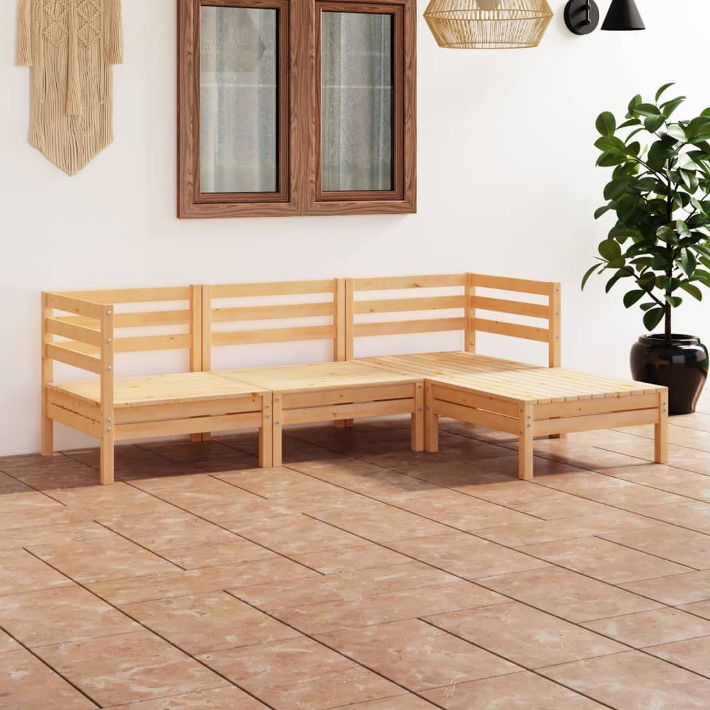 vidaXL Gartenlounge-Set 4-tlg. Garten-Lounge-Set Massivholz Kiefer, (1-tlg)