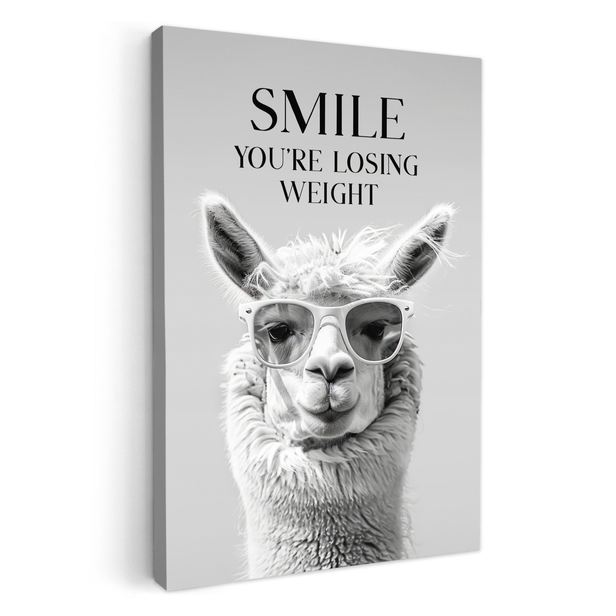 OneMillionCanvasses® Leinwandbild Zitat - Lama - Smile - Sprüche - Grau, Fo günstig online kaufen