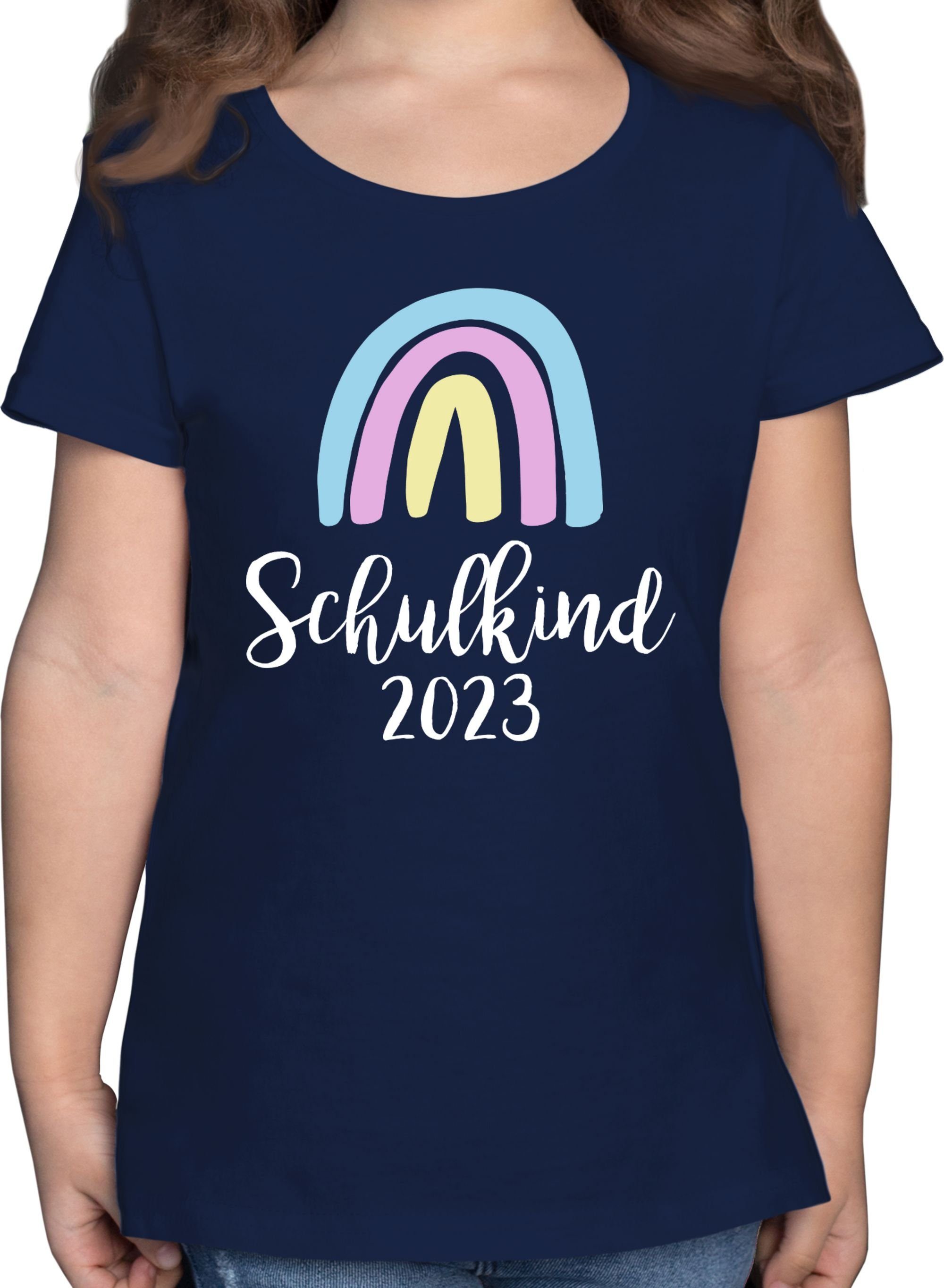 2023 Navy T-Shirt / Mädchen 2 Pastell Regenbogen Shirtracer Einschulung Schulkind Weiß Blau