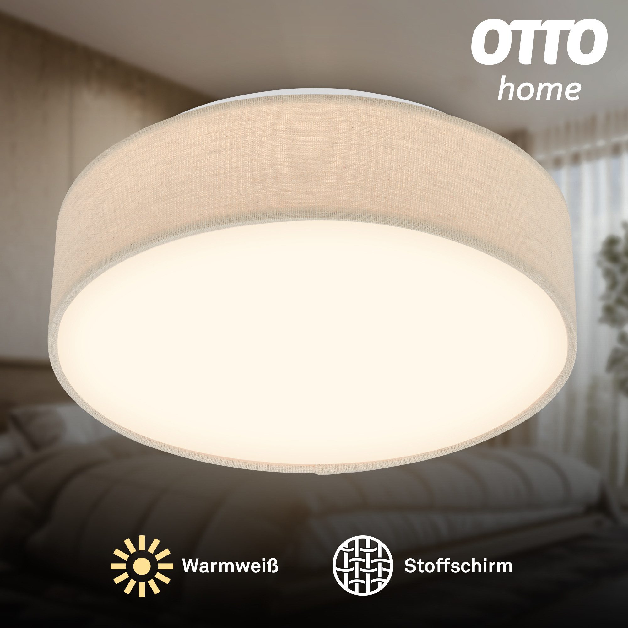 OTTO home LED Deckenleuchte EVVELLINA Deckenlampe mit Stoffschirm, LED fest integriert, Warmweiß, Warmweißes Licht, Textilschirm, Wohnzimmer, Schlafzimmer