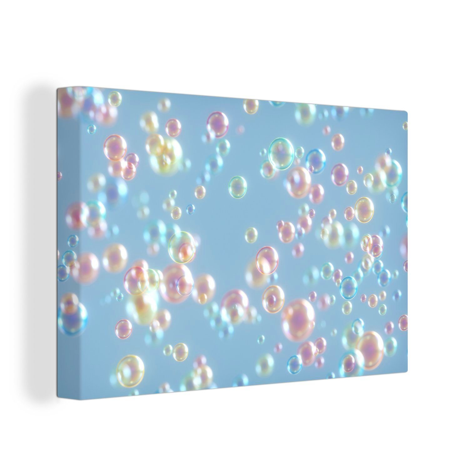OneMillionCanvasses® Leinwandbild Seifenblasen - Regenbogen - Wasser, (1 St), Wandbild Leinwandbilder, Aufhängefertig, Wanddeko, 30x20 cm