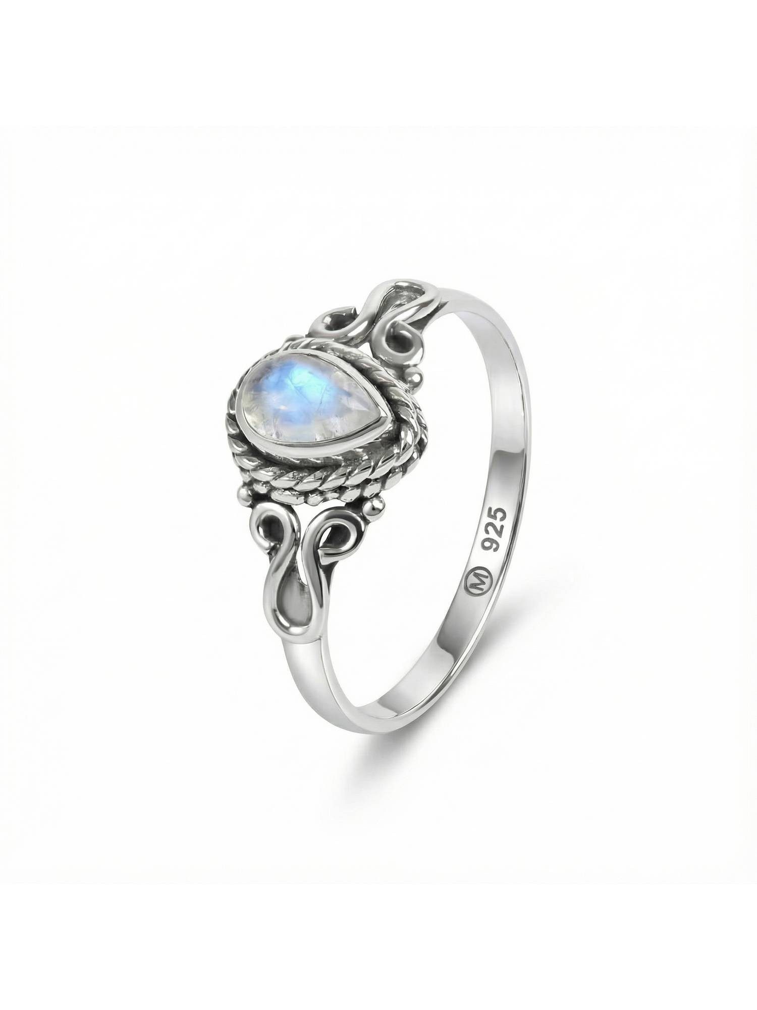 mantraroma Silberring BHAGUS aus 925 Silber mit Regenbogen Mondstein (Ring mit Schmuckbeutel), Damenring aus 925er Silber