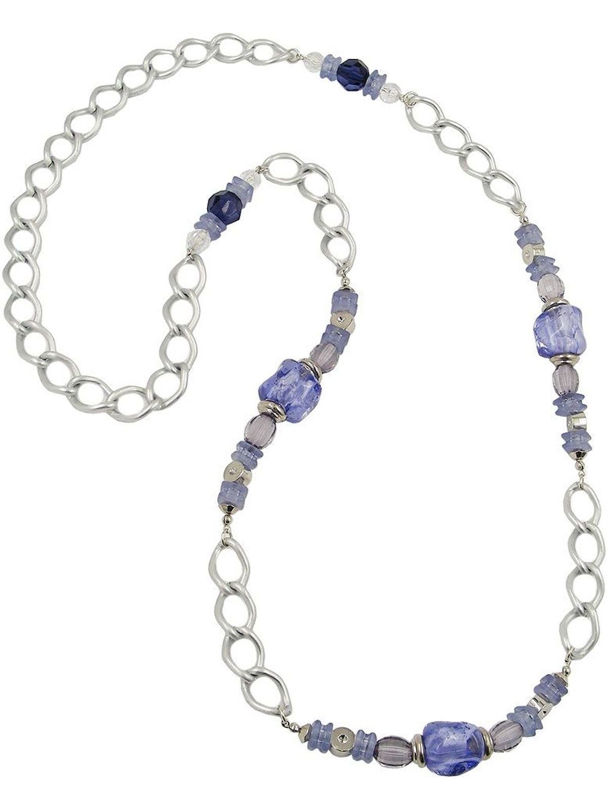 Gallay Perlenkette Kunststoffperlen Steinperle blau Weitpanzerkette Aluminium hellgrau 90cm