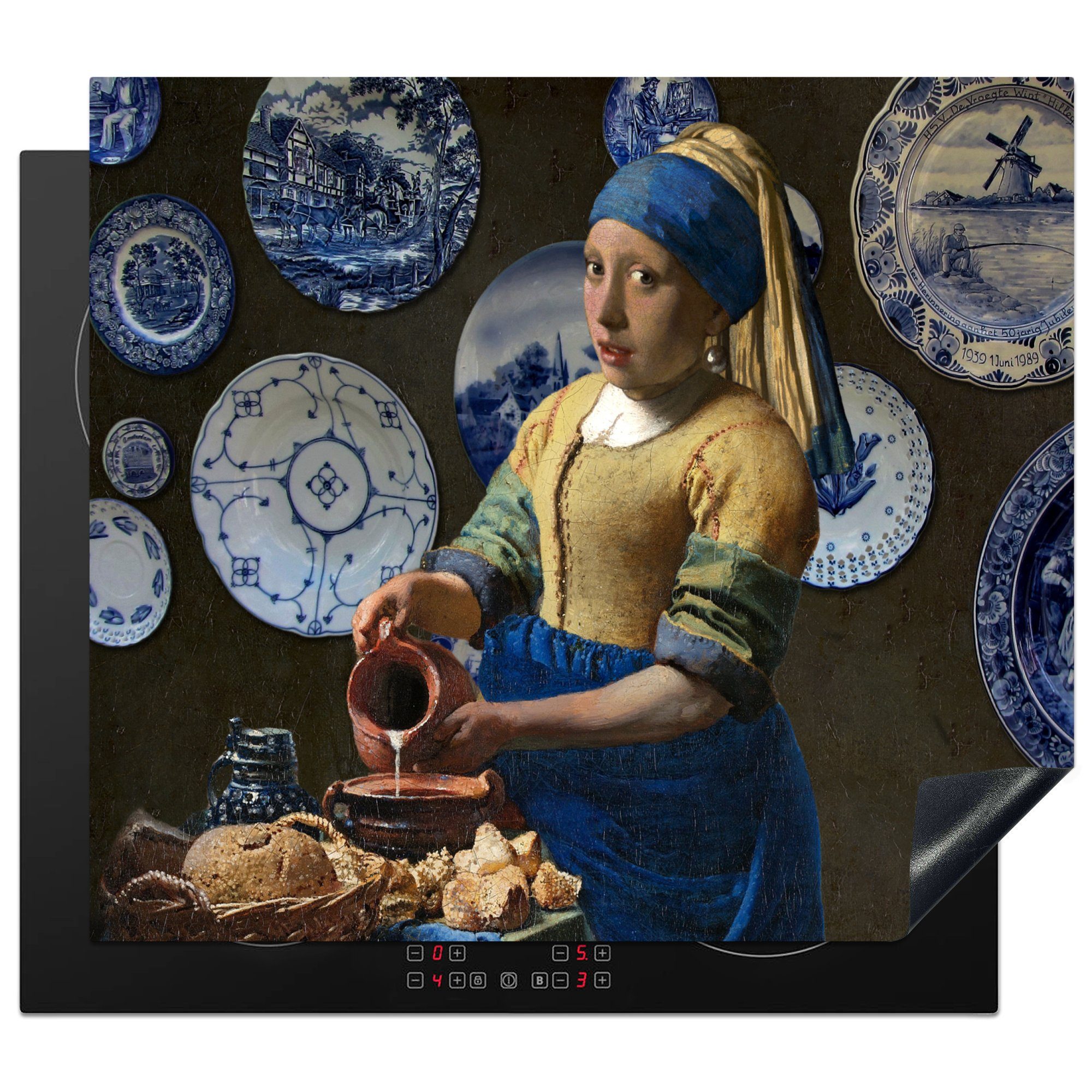 Vermeer, mit - (1 tlg), dem cm, für Mädchen Perlenohrring küche, die MuchoWow Das - Herdblende-/Abdeckplatte Induktionsmatte Milchmädchen Ceranfeldabdeckung 59x52 Vinyl,