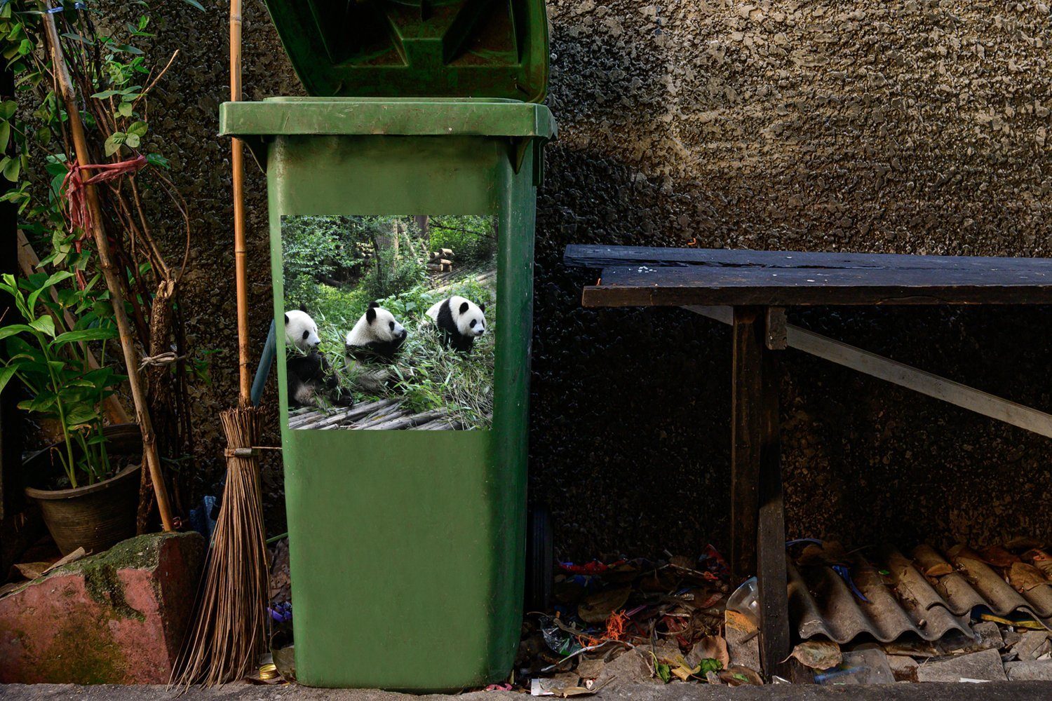 - Mülleimer-aufkleber, Panda Natur Container, Sticker, (1 Wandsticker MuchoWow - St), Mülltonne, Bambus Abfalbehälter