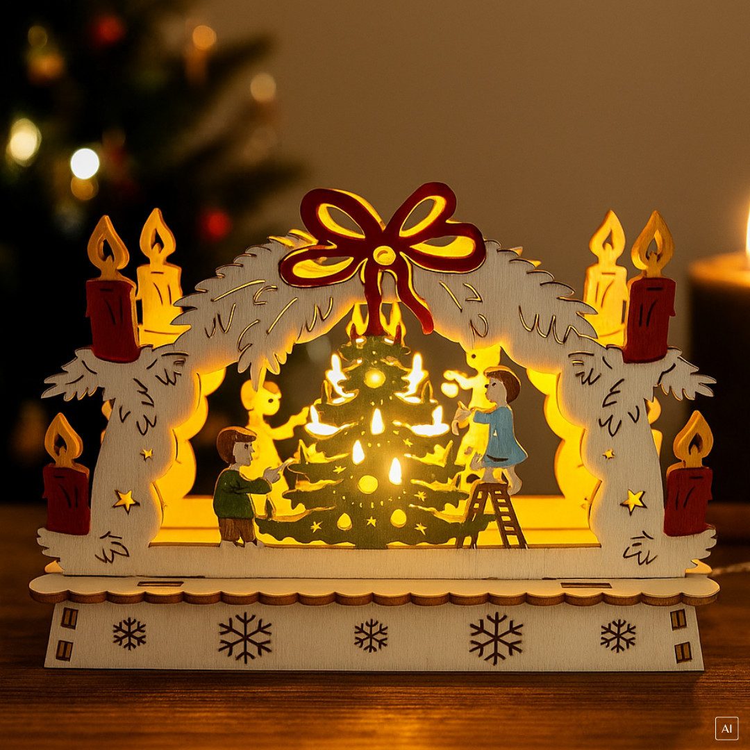 abc HOME LED Schwibbogen Holz – Mini Lichterbogen Weihnachtsbaum 15cm