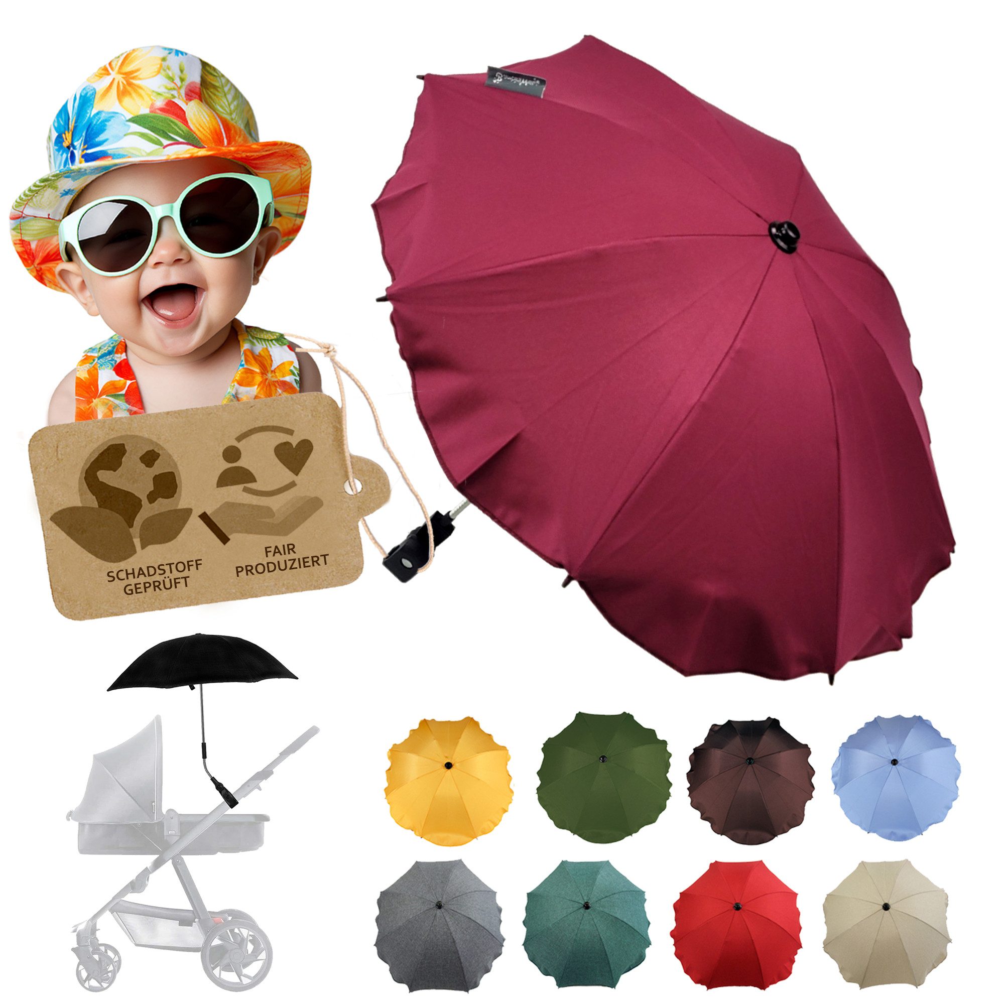 Kinderwagen-Sonnenschutzhülle Sonnenschirm Sonnenschutz für Kinderwagen Buggy Jogger universal UV50+