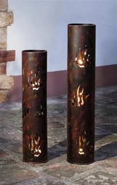 Frank Handels Standkerzenhalter Windlicht-Säule Flammen, 2er-Set, 18 x 80 cm, 20 x 99 cm