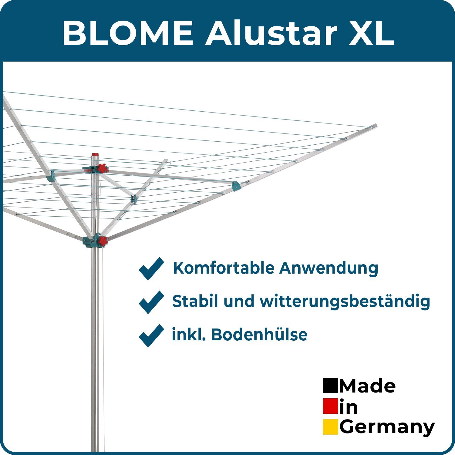 Blome Wäschespinne Alustar 40 Germany Wäsche in draußen, Meter Spinne inkl. Made Bodenhüls