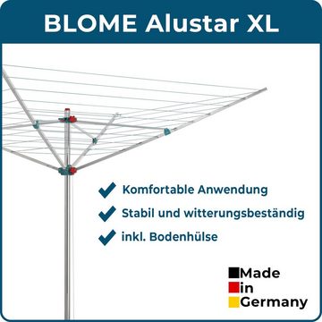 Blome Wäschespinne Alustar 40 Meter inkl. Bodenhüls, Wäsche Spinne draußen, Made in Germany