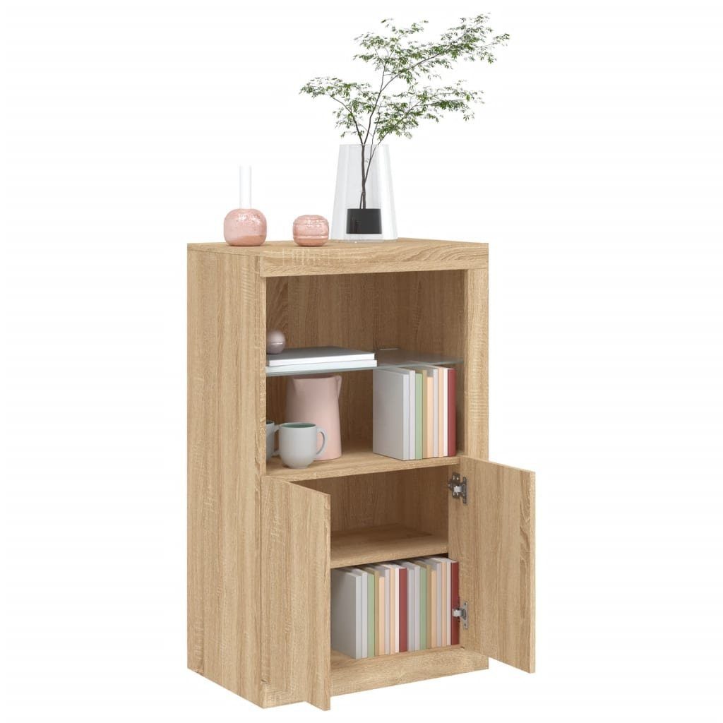 Sonoma (1-St) Eiche Beistellschrank LED-Leuchten Fächerschrank vidaXL Holzwerkstoff Sonoma-Eiche mit