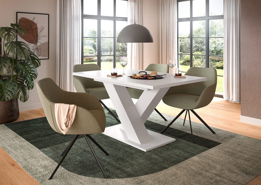 xonox.home Esstisch Esstisch Motion, ausziehbar, X-Fußgestell, weiß, 150(190)x90, Küchentisch, weiß