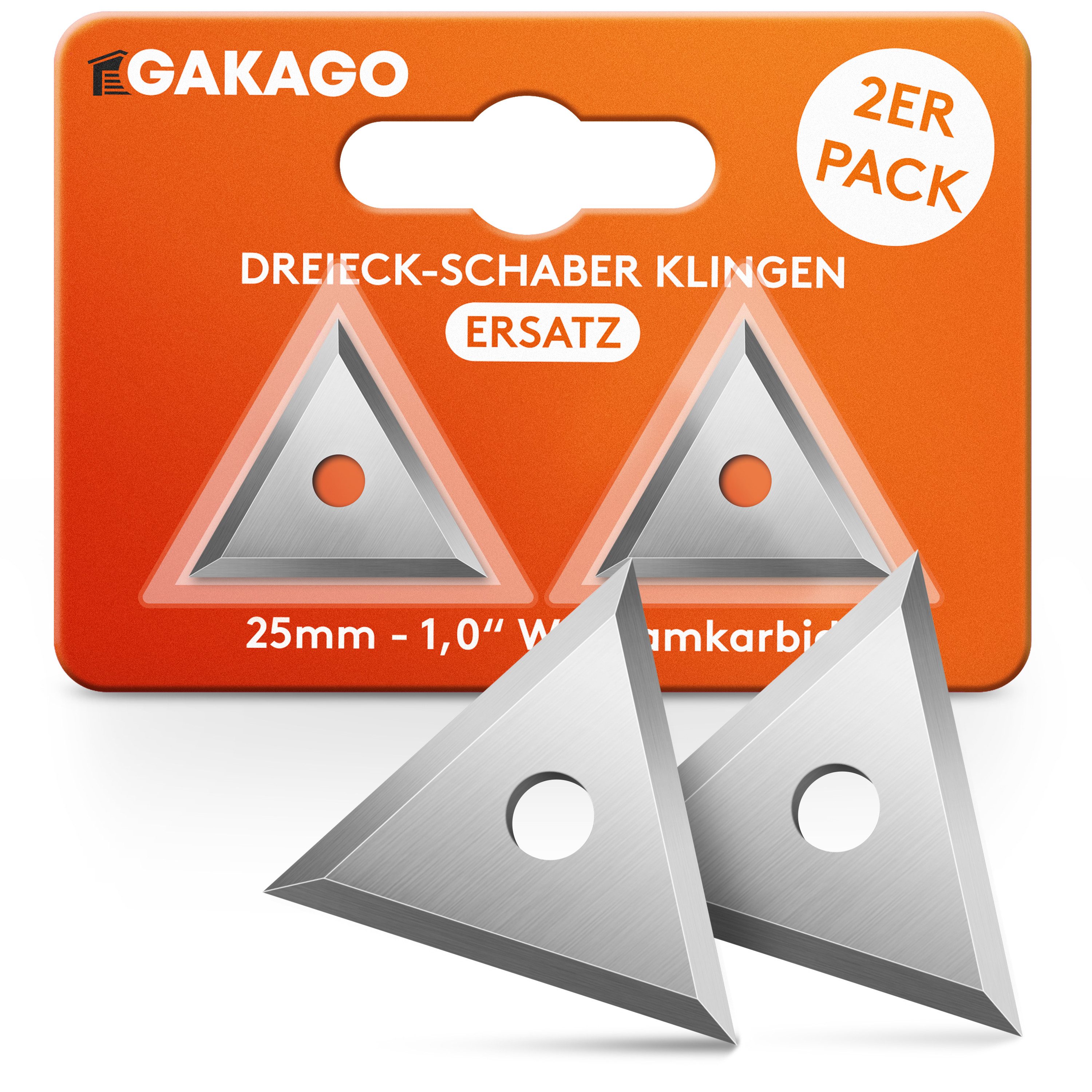 Gakago Universalschaber Ersatzklingen (2er Pack) 25mm Dreieckklinge aus Wolframcarbid - Holz, Metall, Beton oder Stein