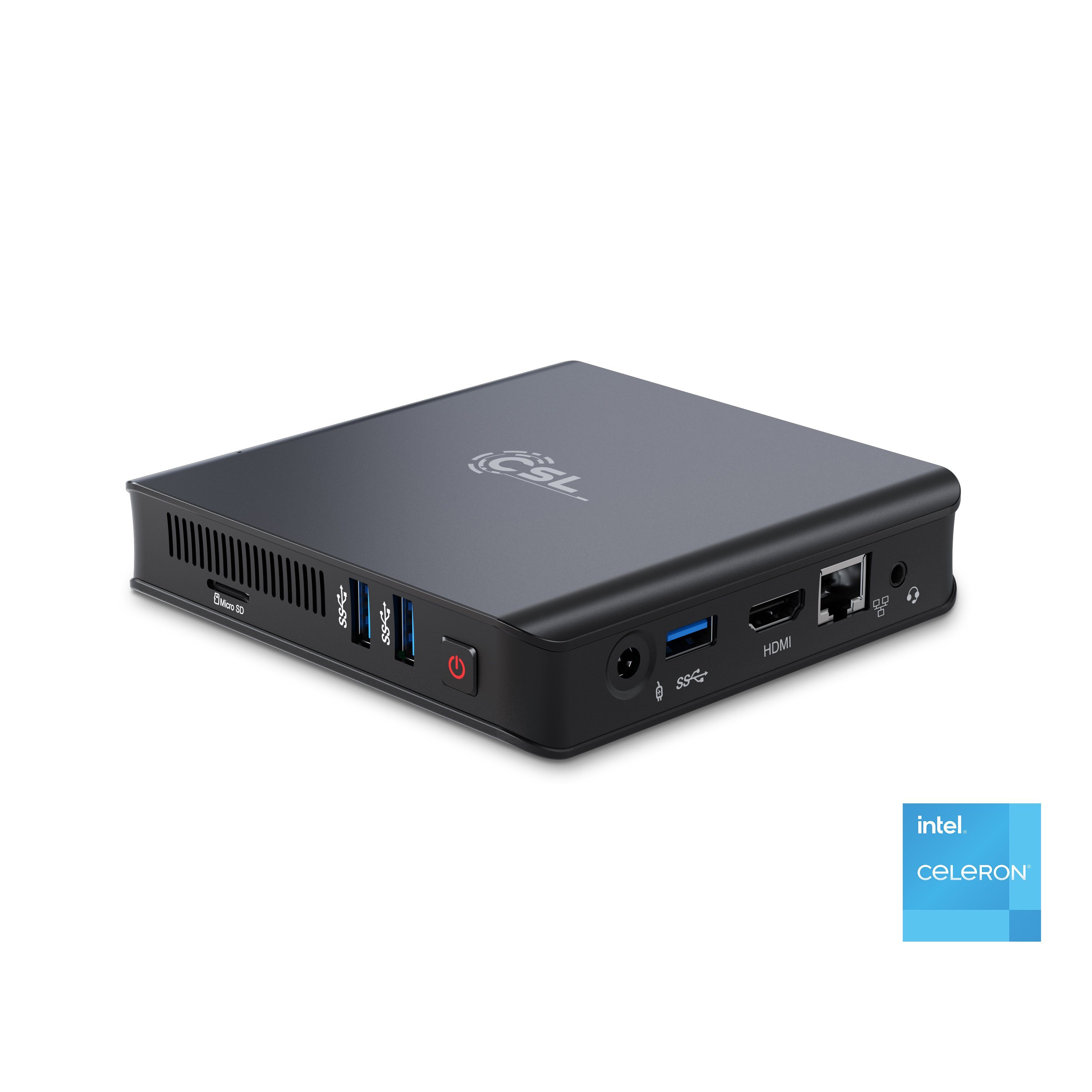 CSL Narrow Box Ultra HD Compact v5 Mini-PC (Intel® Celeron N5100, Intel UHD Graphics, 4 GB RAM, 256 GB SSD, passiver CPU-Kühler)