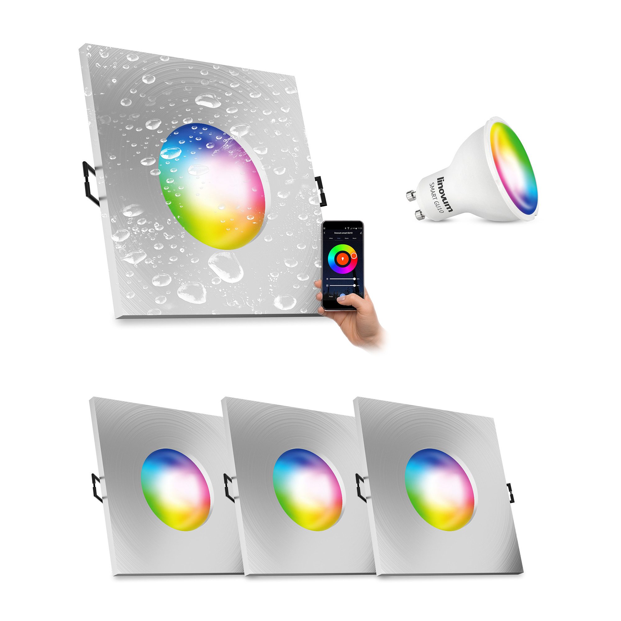 linovum LED Außen-Deckenleuchte ISASO Einbauleuchte IP65 Bad eckig mit Smart GU10 4W WLAN Deckenlampe, Smart