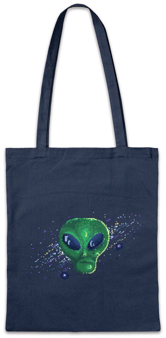 Beuteltasche Pixel Green Alien Face Stofftasche Pixel Ufo Flying Saucers Vril
