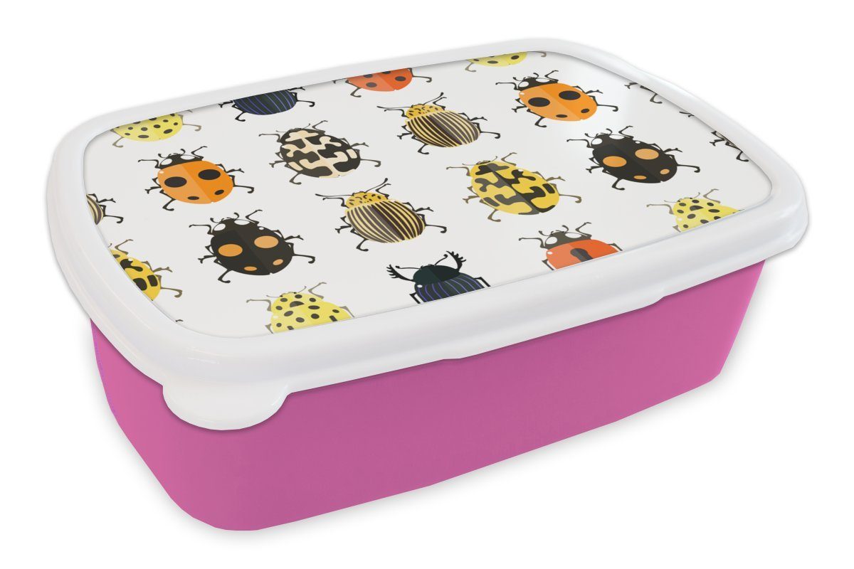 MuchoWow Lunchbox Käfer - Insekten - Gestaltung, Kunststoff, (2-tlg), Brotbox für Erwachsene, Brotdose Kinder, Snackbox, Mädchen, Kunststoff rosa