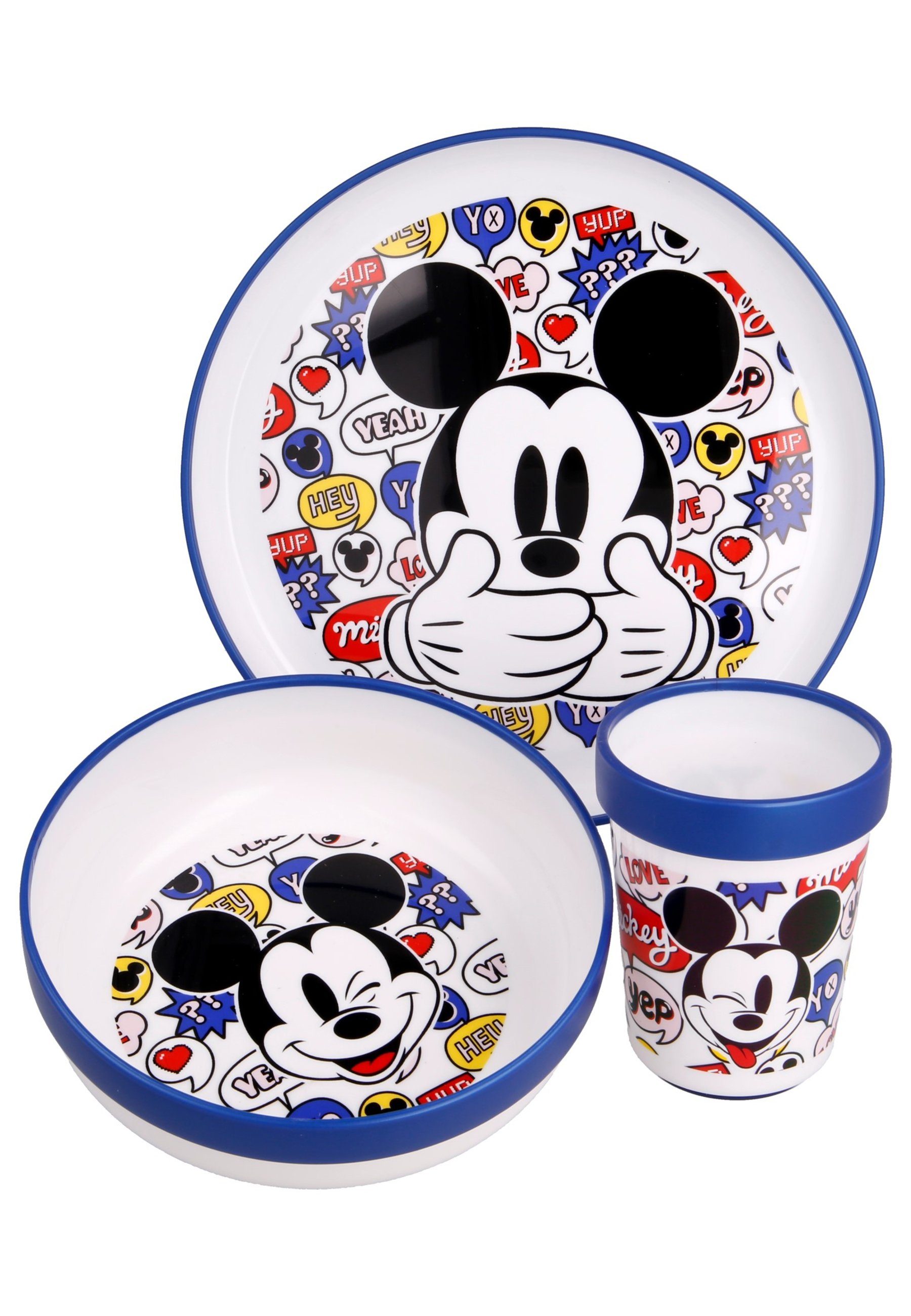 Disney Mickey Mouse Kindergeschirr-Set »IT´S A MICKEY THING Kinder Geschirr-Set  Teller Schale Becher Geschenk-Set« (3-tlg), BPA-Frei