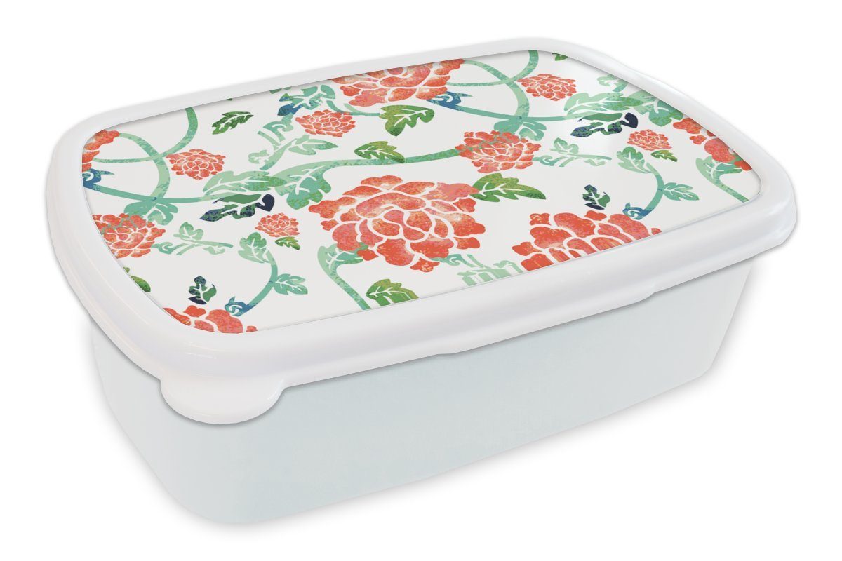 MuchoWow Lunchbox Blumen - Blätter - Muster - Aquarell, Kunststoff, (2-tlg), Brotbox für Kinder und Erwachsene, Brotdose, für Jungs und Mädchen weiß | Lunchboxen