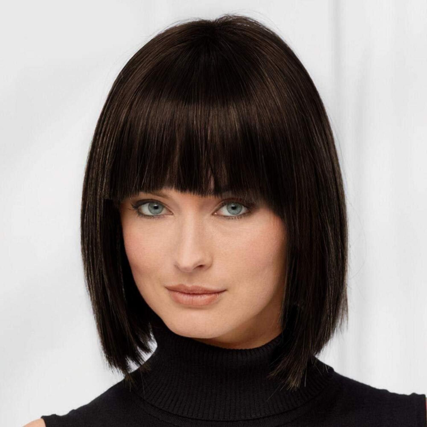 LuxusKollektion Echthaarperücke Perücke Pixie Cut Kurzhaar Menschenhaar dunkelbraun mit Pony
