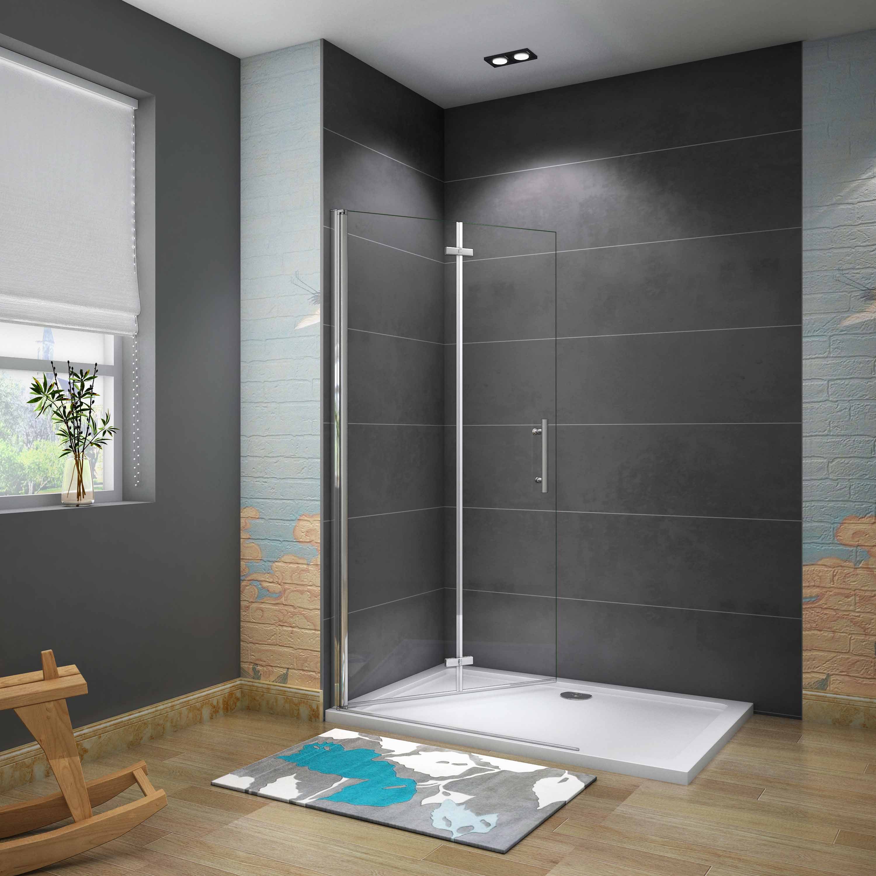 AICA Walk-in-Dusche H:185/195cm Duschtrennwand Duschtür Scharniertür Drehtür Duschwand, Einscheibensicherheitsglas, Sichheiheitsglas, mit Antikalk-Versiegelung