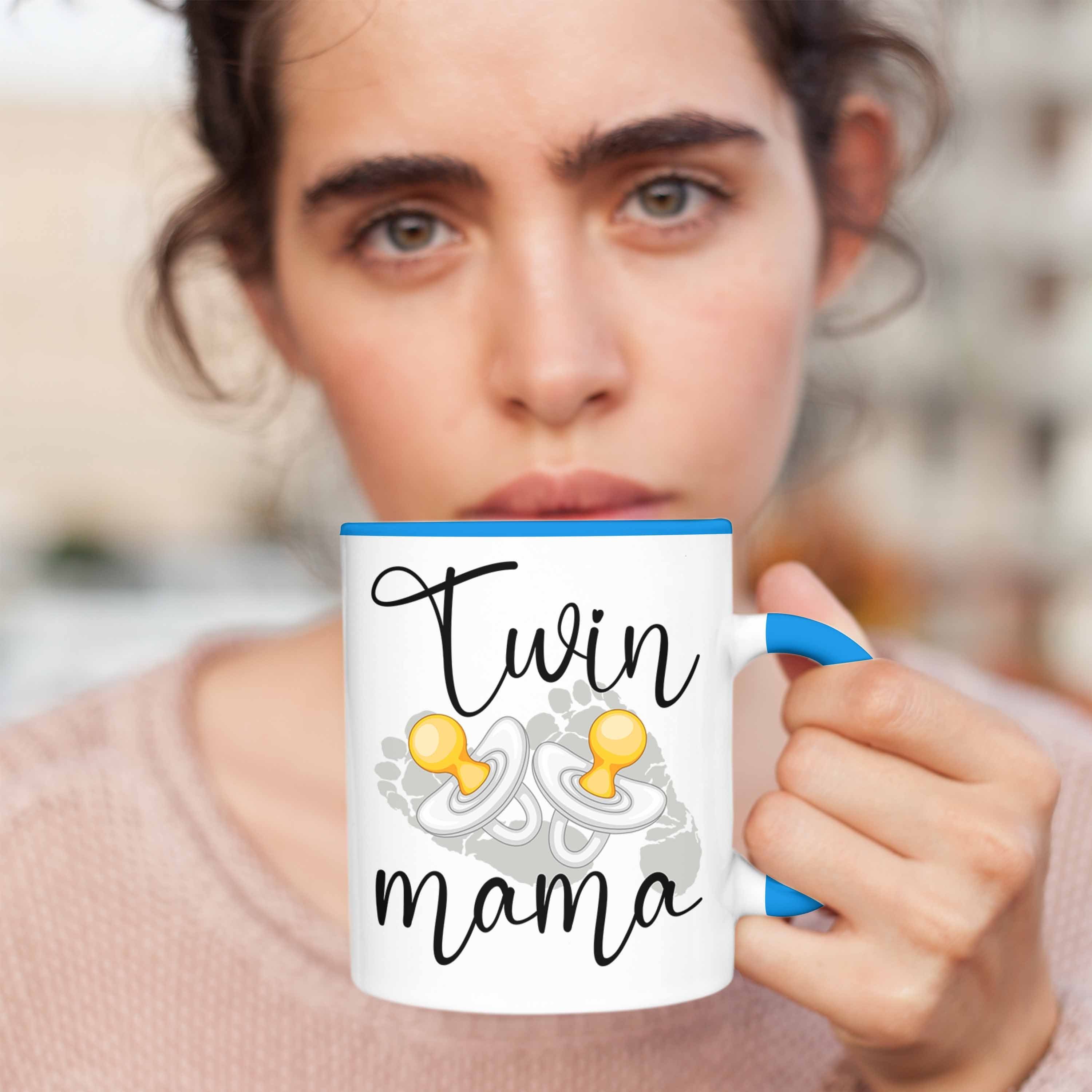 Trendation Tasse Zwillinge Tasse für "Twin von Blau für Mama" Geschenkidee Mütter Zwillingen