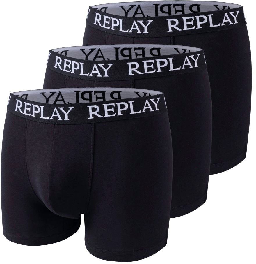 Replay Boxershorts BOXER Style 01/C Basic Cuff Logo 3pcs Box (Packung, 3er-Pack) mit Logoschriftzug am elastischen Bund schwarz