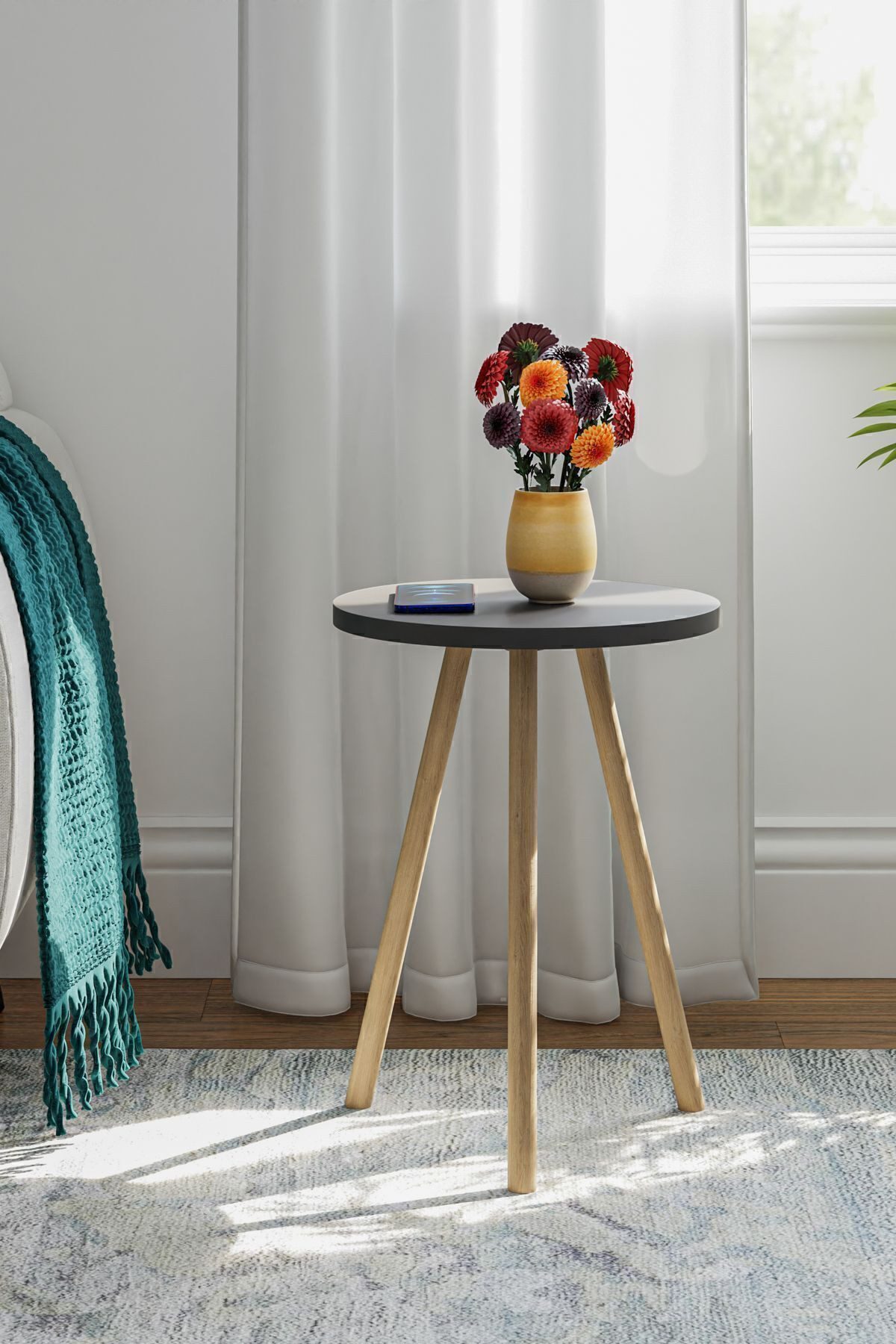 en.casa Beistelltisch (1-St), Holzbeine, melaminbeschichtet, Farbe: grau