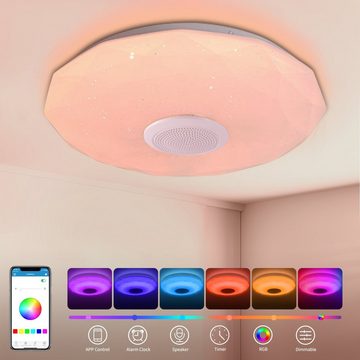 Sross LED Deckenleuchte Deckenleuchte mit Bluetooth Lautsprecher,LED 48W Bluetooth Deckenlampe, LED Deckenlampe mit Fernbedienung oder APP-Steuerung, RGB Farbwechsel, mit Alexa und Google Assistant,für Wohnzimmer Schlafzimmer
