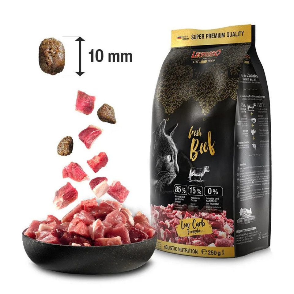Leonardo Catfood Fresh Beef & Poultry - getreidefreies Trockenfutter mit 85% Fleisch, Trockenfutter für: Katzen