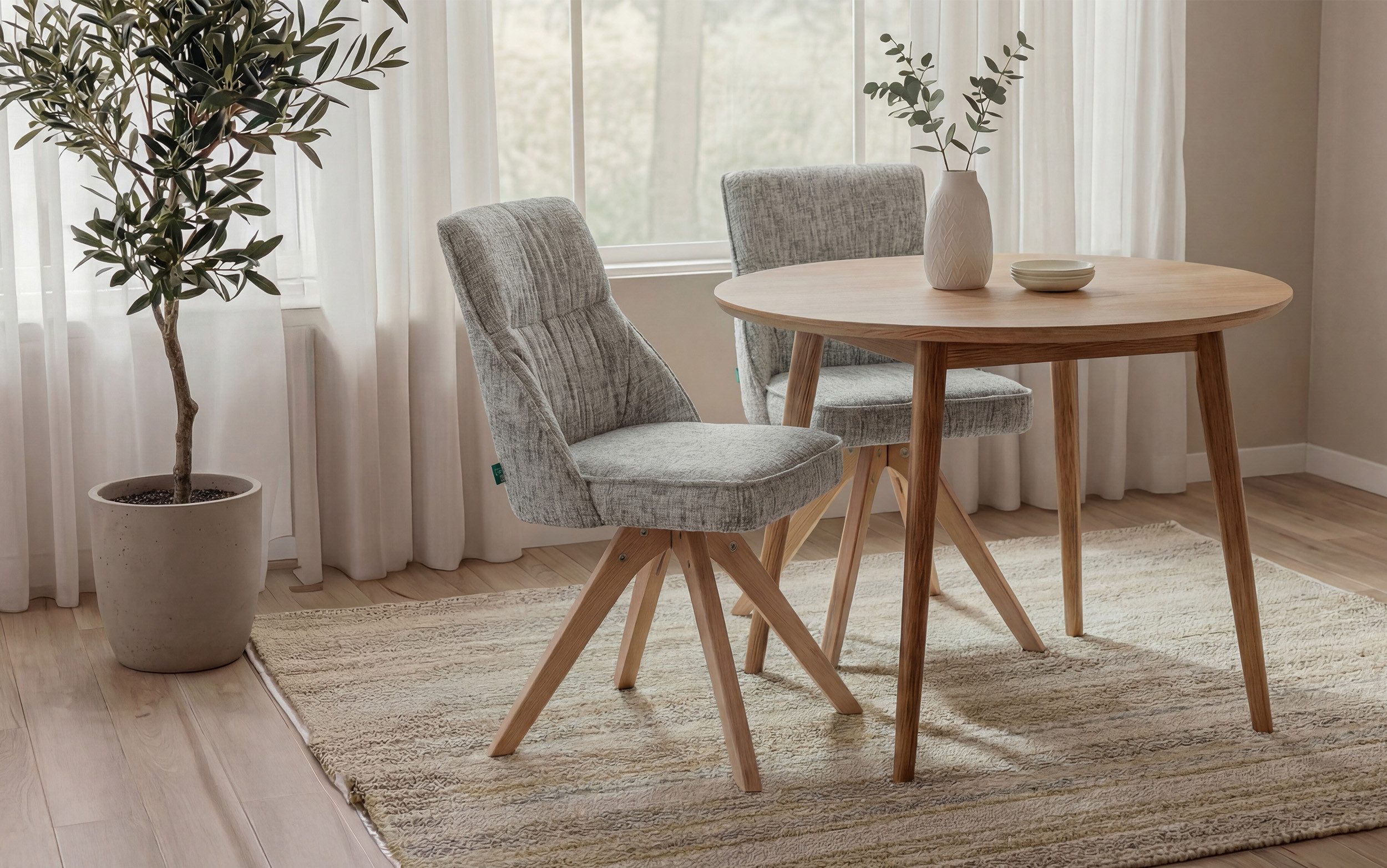 DUBI Möbel Polsterstuhl TALINA, 360° drehbar Massivholz Eiche Natur 2er-Set