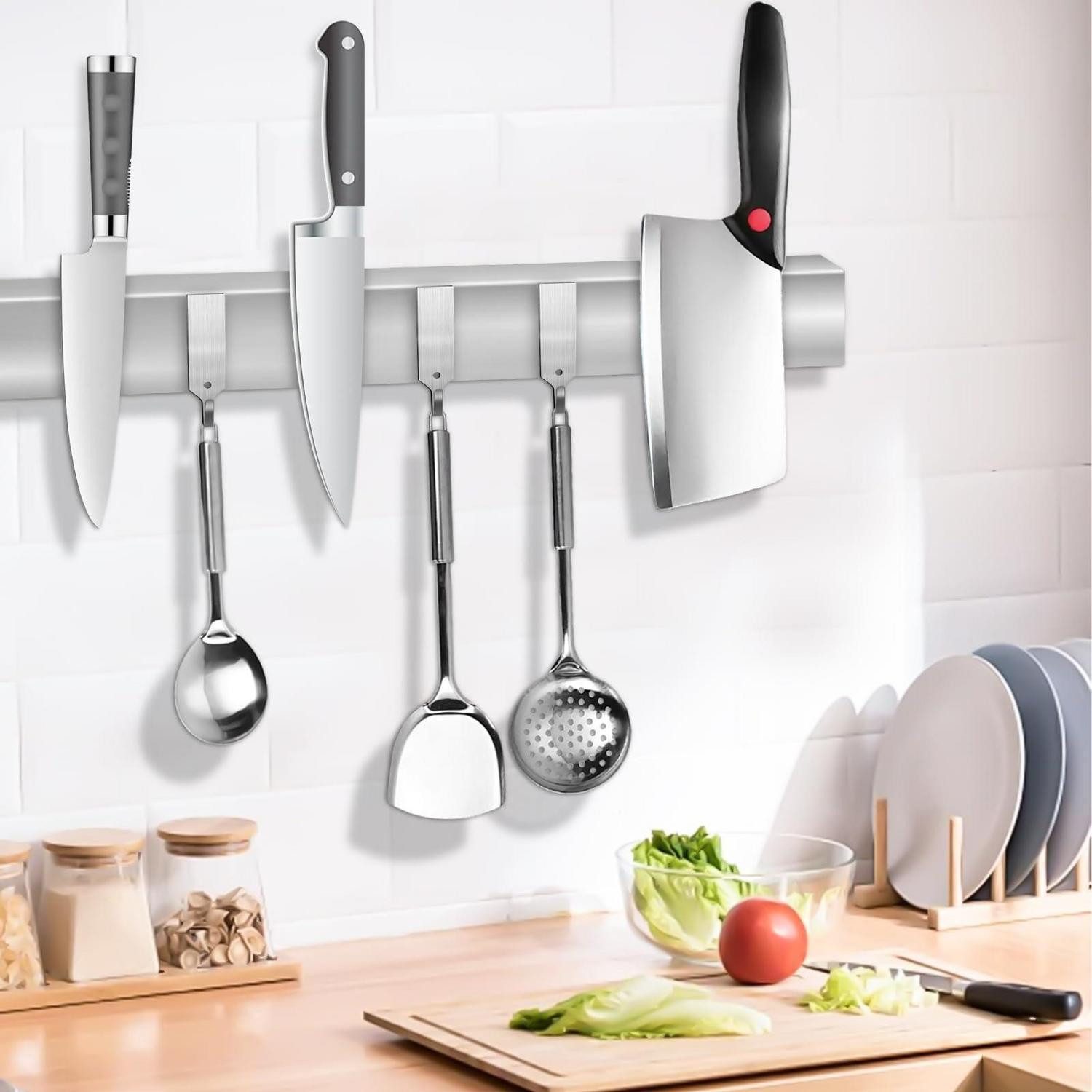 LuxusKollektion Magnethalter Magnetleiste Messer mit Haken Edelstahl 40cm